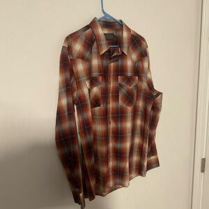 VINTAGE Pendleton Plaid Western Canyon Snap Shirt Large Red Brown and tan